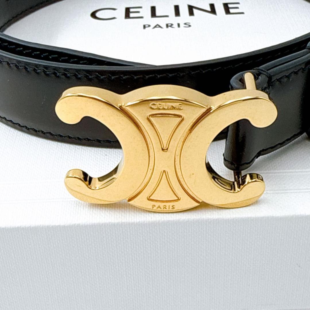 【未使用に近い】セリーヌ トリオンフ ベルト レザー ゴールド ブラック 70