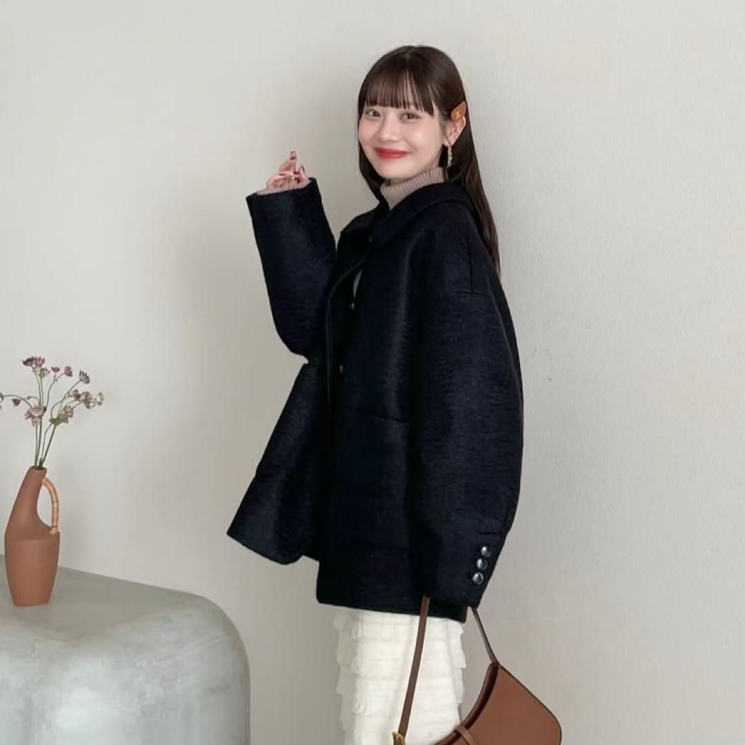 hinari ステンカラーシャギーミドルコート　ブラック　タグ付き　新品未開封