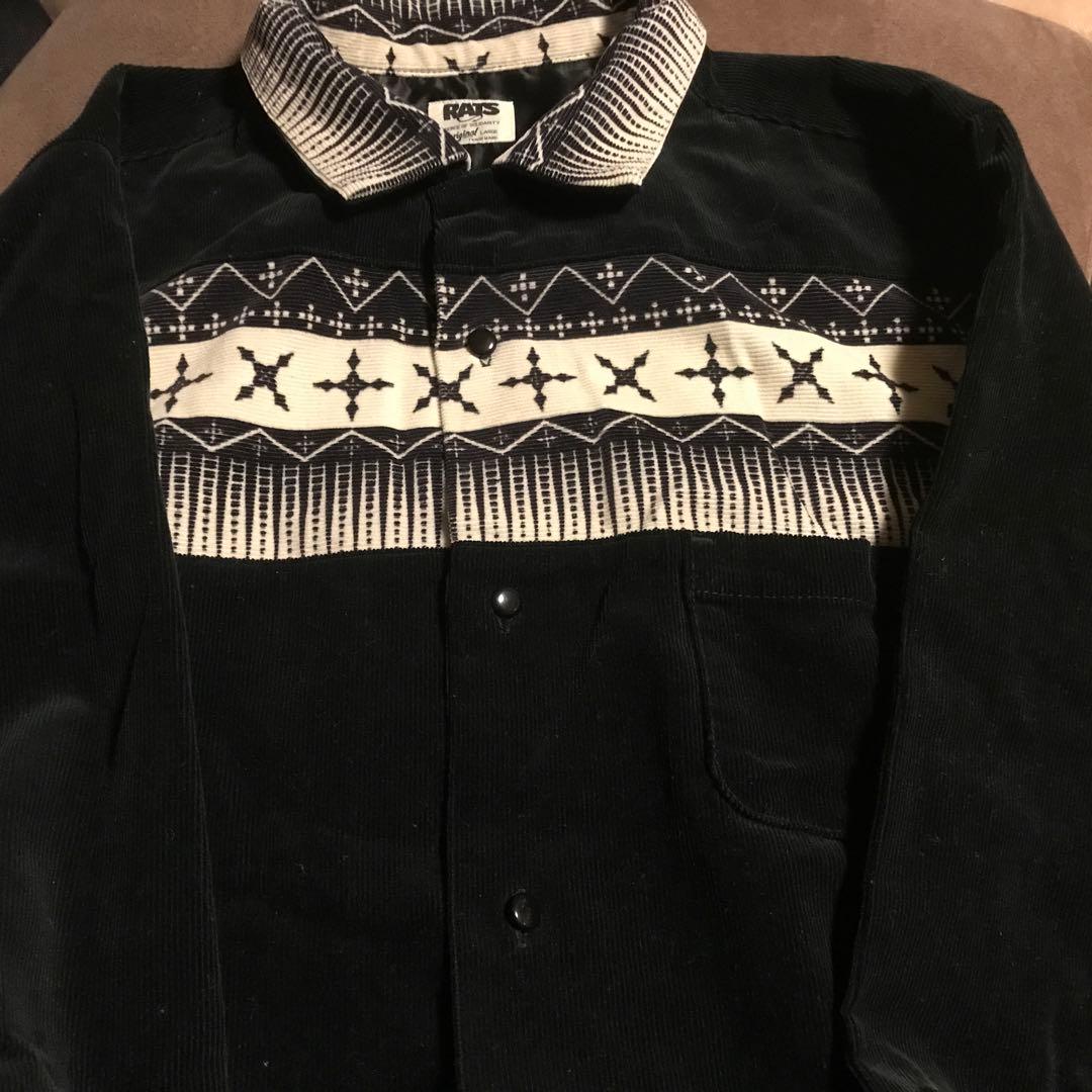 RATS 長袖シャツ 黒/白 プリント柄