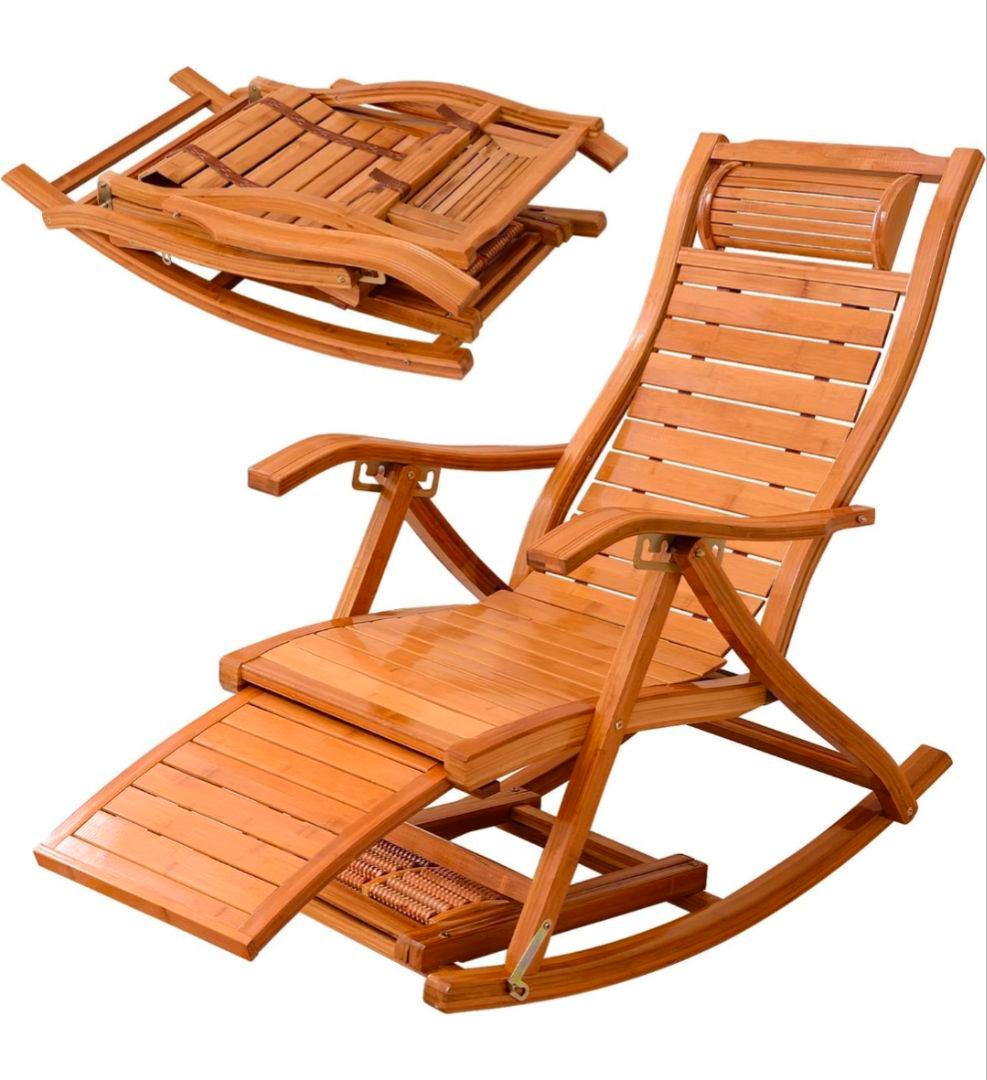 【週末向けセール】竹製　ロッキングチェア 折りたたみ式