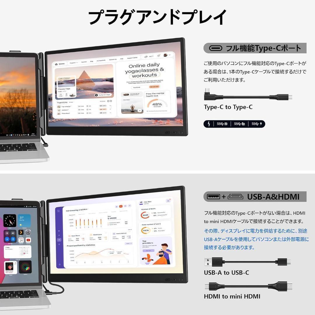 14インチ ノートパソコン用モニター FHD1080P デュアルディスプレイ