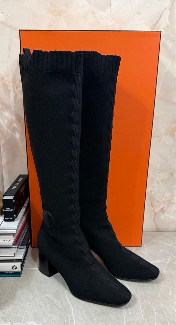 HERMES エルメス　ニットロングブーツ　40 美品　送料込