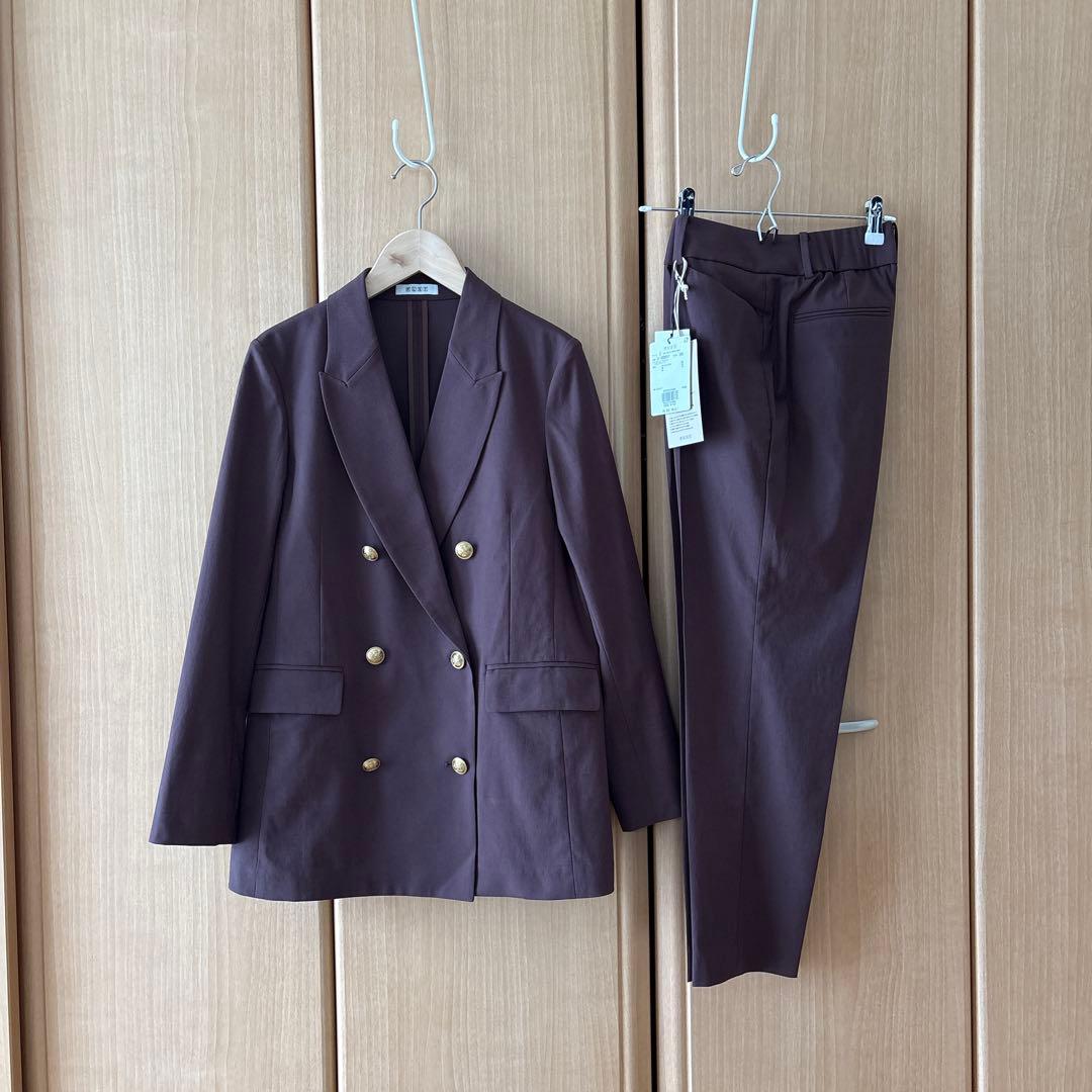 プラステ　リネンブレンド　セットアップ　ブラウン　S