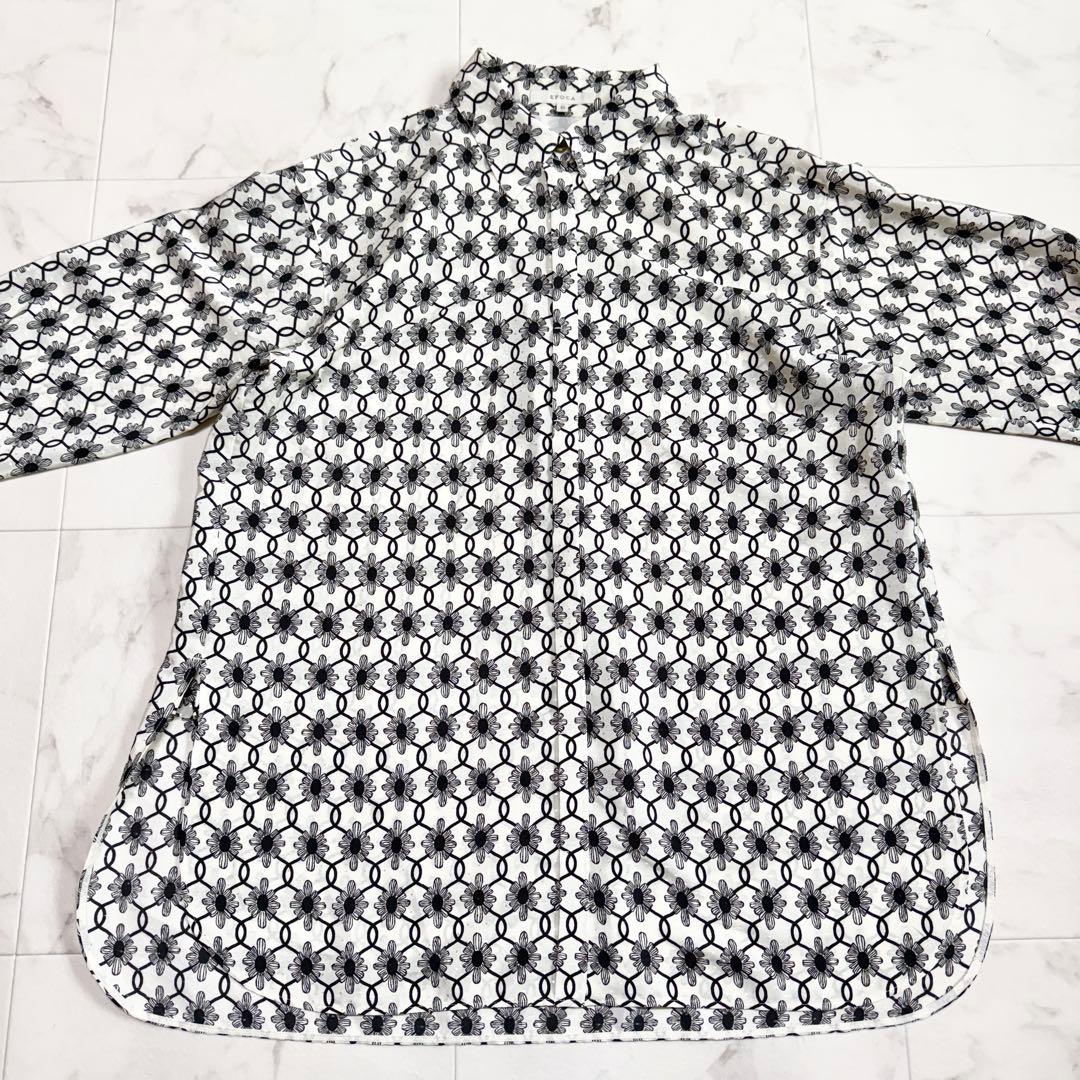 美品 エポカ 総柄 ブラウス 花柄 モノトーン スカーフ 高級 きれいめ