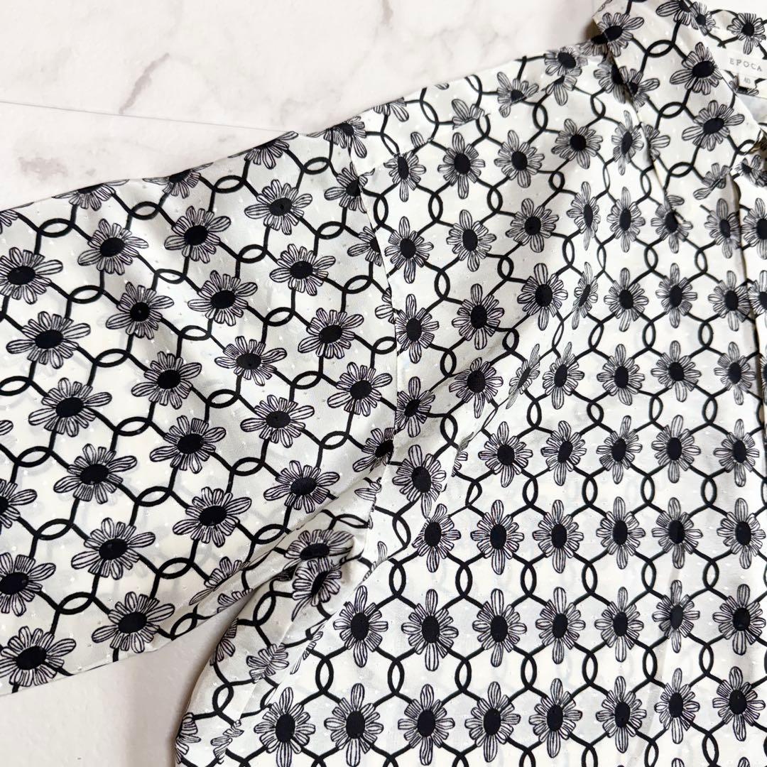 美品 エポカ 総柄 ブラウス 花柄 モノトーン スカーフ 高級 きれいめ