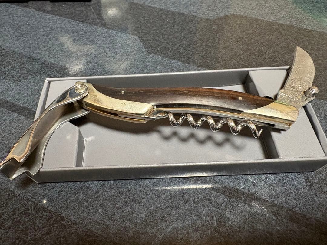 【美品】ATHRO アスロ ソムリエナイフ 黒壇 ダマスカス