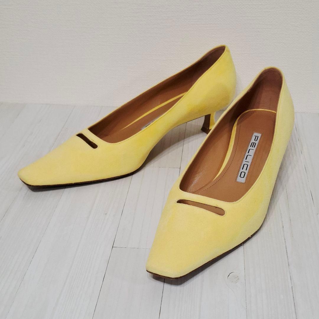 PELLICO ペリーコ スクエアトゥパンプス 25cm イエロー4cm美品