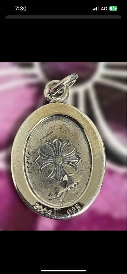 クロムハーツ、エンジェルメダルシルバーオーバル型ペンダントネックレス