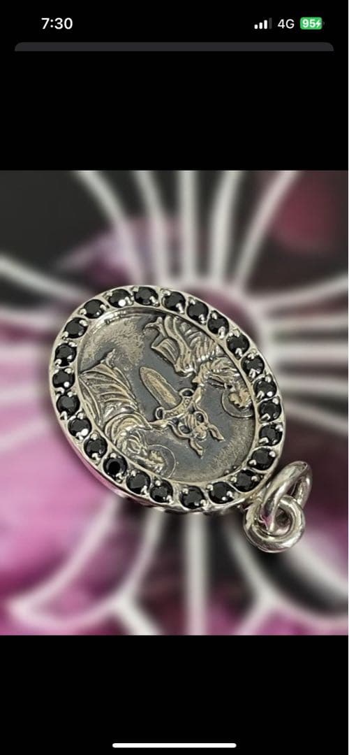 クロムハーツ、エンジェルメダルシルバーオーバル型ペンダントネックレス