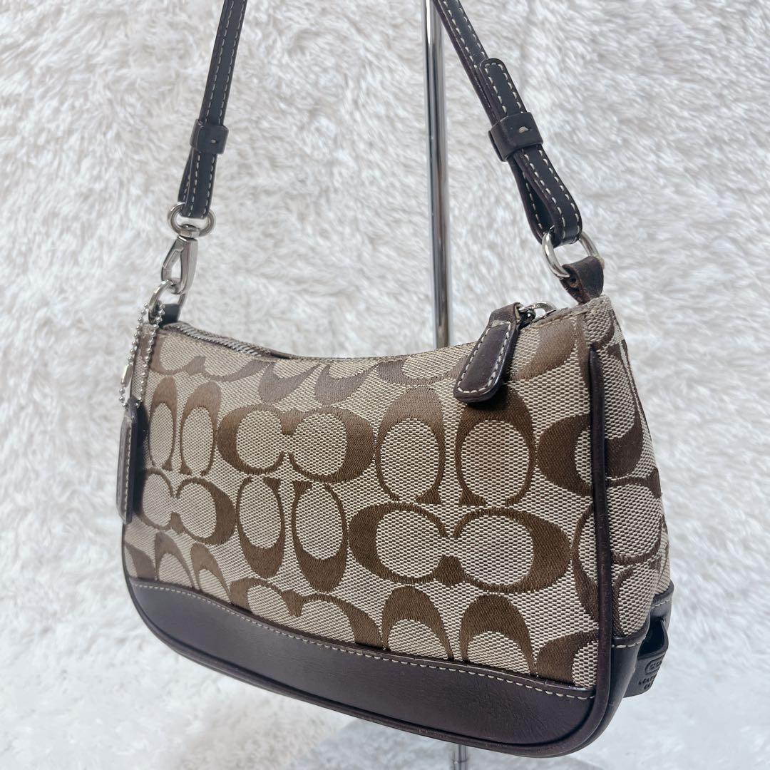 人気✨コーチ アクセサリーポーチ シグネチャー　ブラウン ワンショルダー レザー