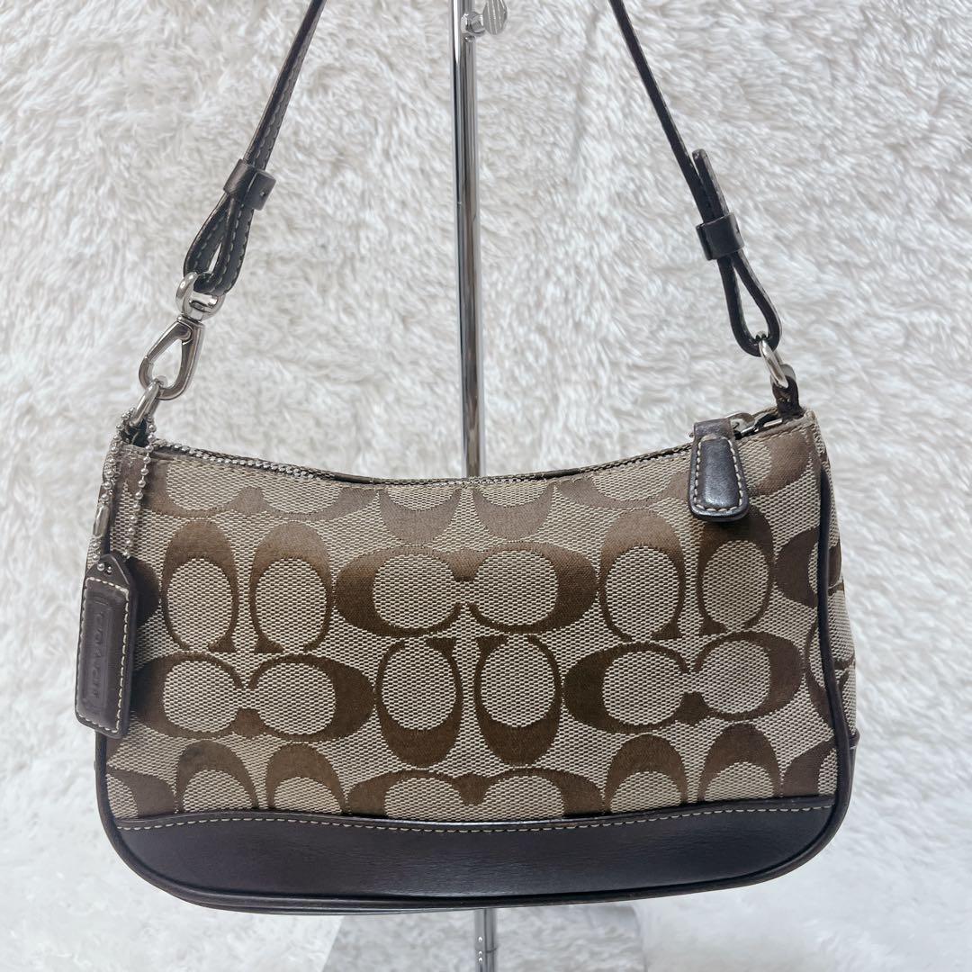 人気✨コーチ アクセサリーポーチ シグネチャー　ブラウン ワンショルダー レザー