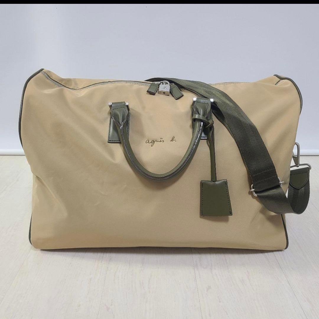 アニエスベー ボストンバッグ 2way ベージュ　ナイロン　レザー