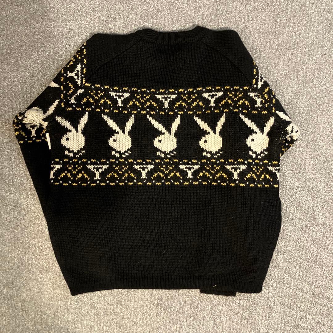 希少 Lサイズ　美品 古着 80's プレイボーイ ウール ニット セーター 黒