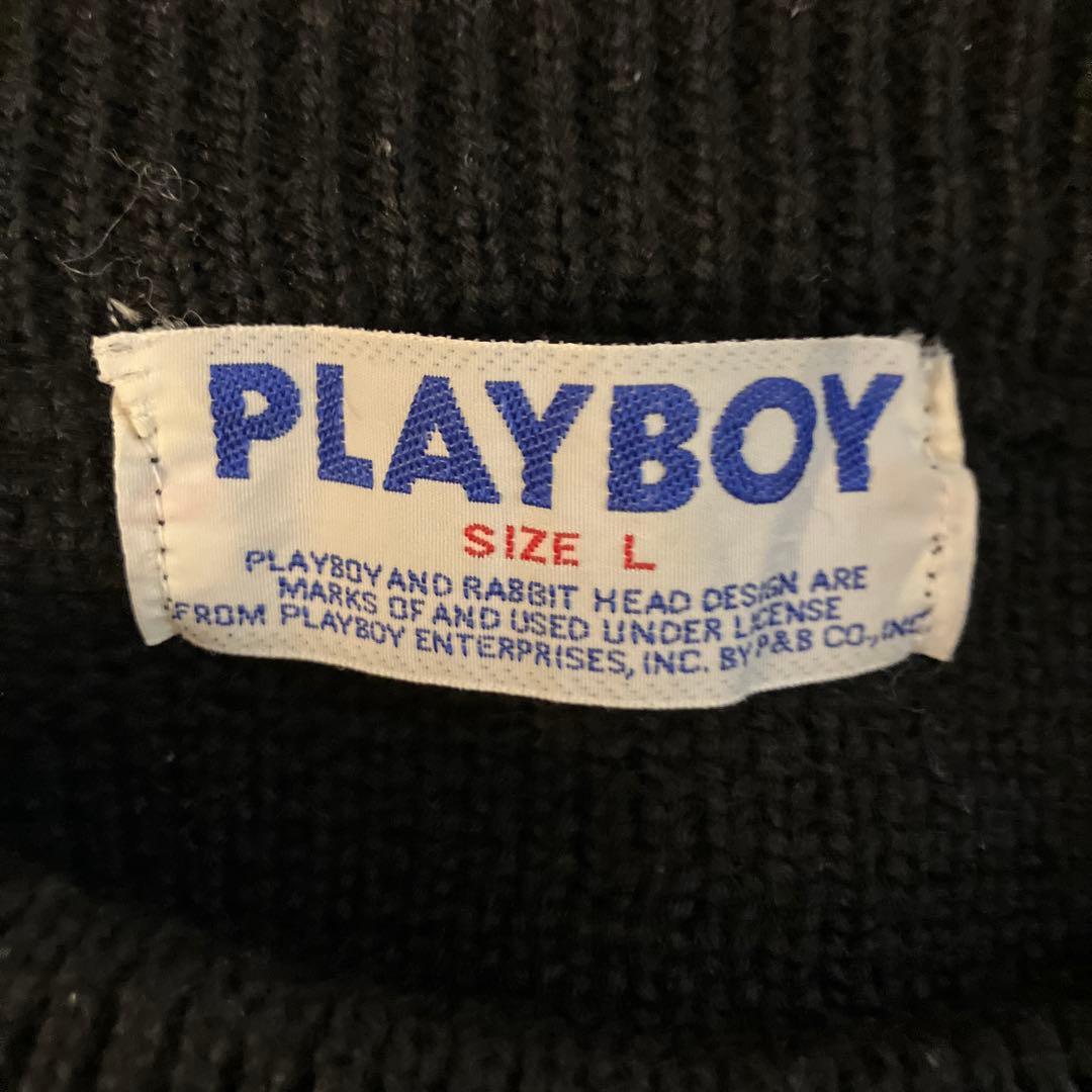 希少 Lサイズ　美品 古着 80's プレイボーイ ウール ニット セーター 黒