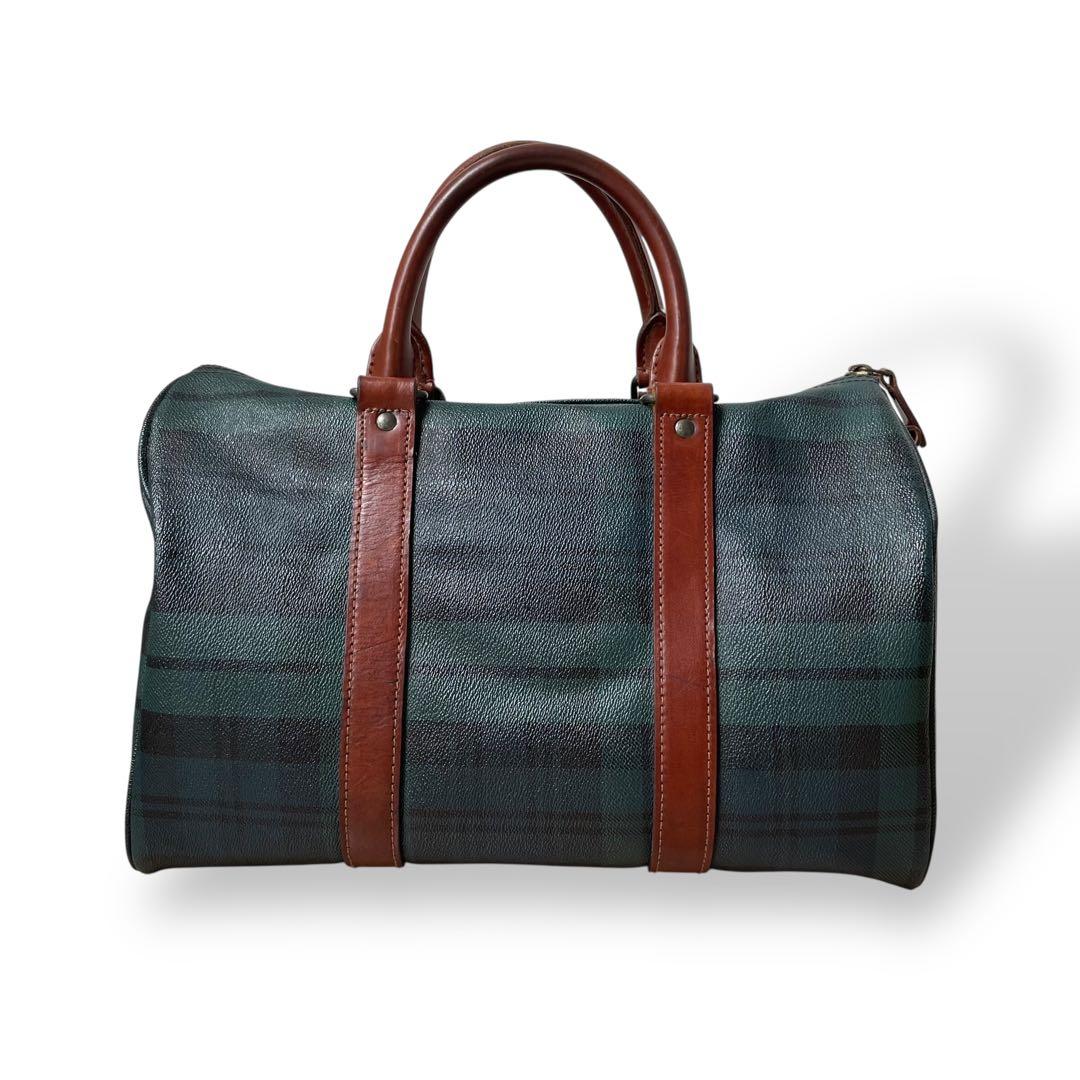 ポロラルフローレン☆ブラックウォッチ チェック ボストンバッグ PVC レザー