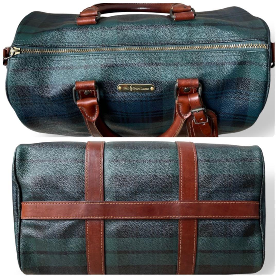 ポロラルフローレン☆ブラックウォッチ チェック ボストンバッグ PVC レザー