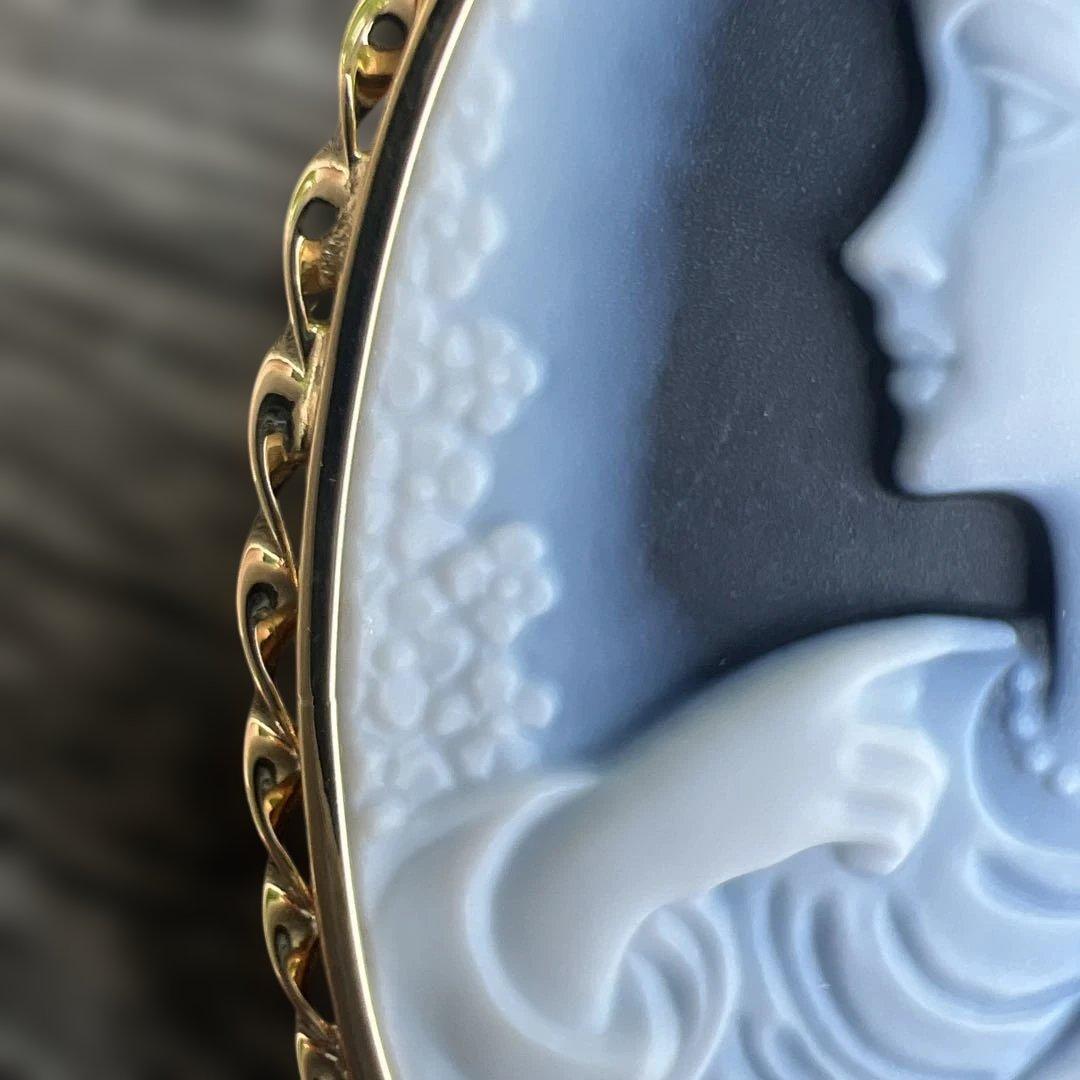 明日迄！　ストーンカメオ　K18　ブローチ　ペンダントトップ　美少女　2ways