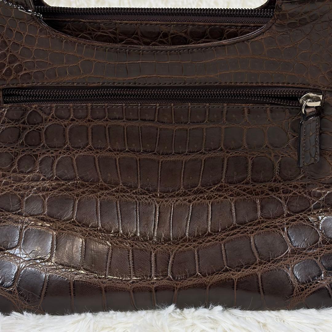 極美品✨JRAタグ センター取り マットクロコダイル トートバッグ 腹ワニ 濃茶