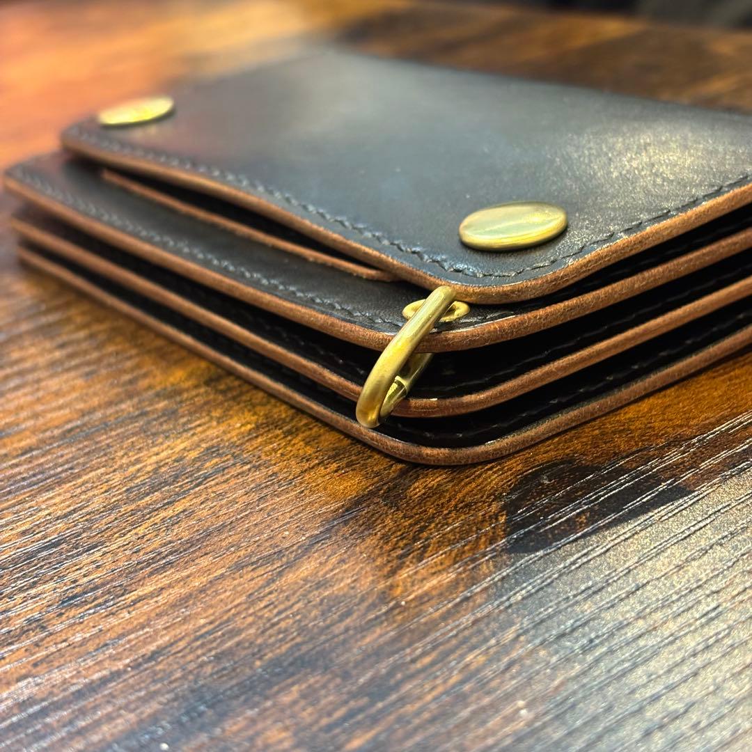 栃木レザー　ミドル　トラッカーウォレット　茶芯ブラック　3層