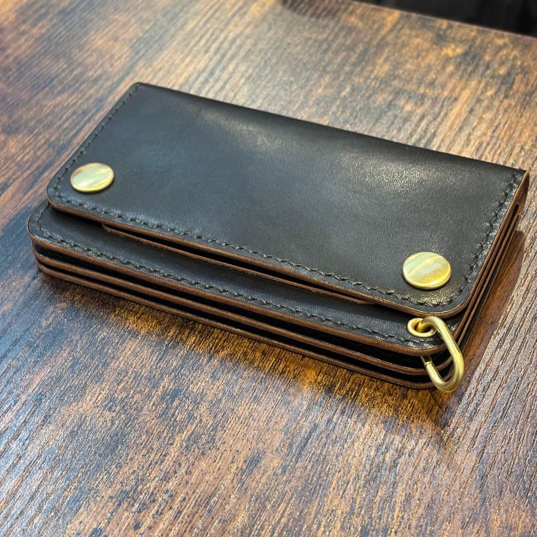栃木レザー　ミドル　トラッカーウォレット　茶芯ブラック　3層