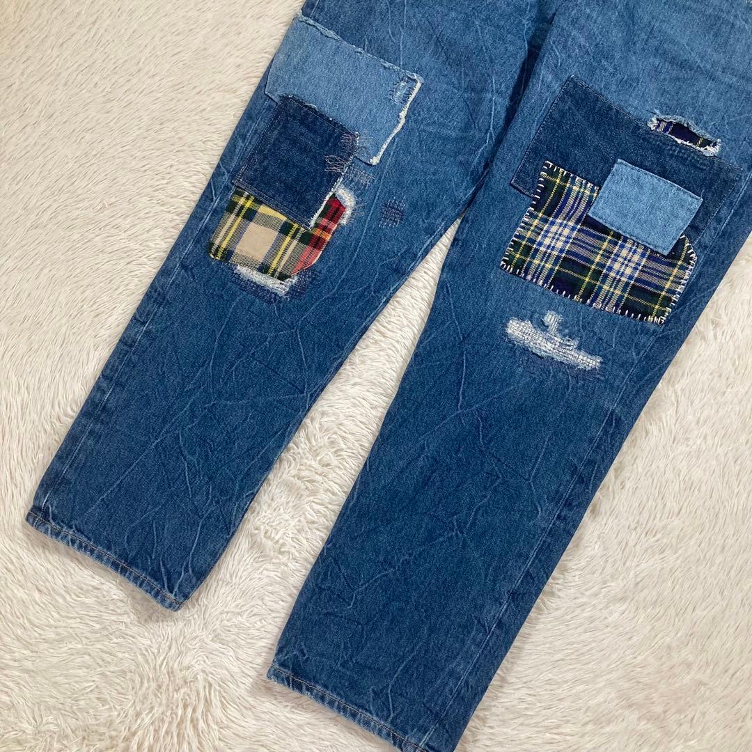 未使用品 ポロラルフローレン パッチワークデニム スリム テーパード ジーンズ