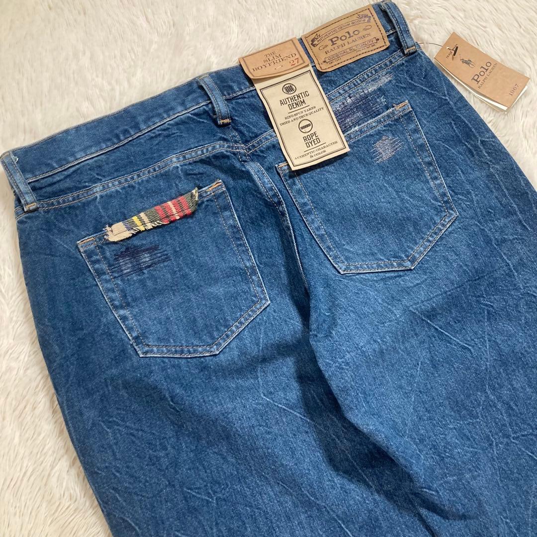 未使用品 ポロラルフローレン パッチワークデニム スリム テーパード ジーンズ