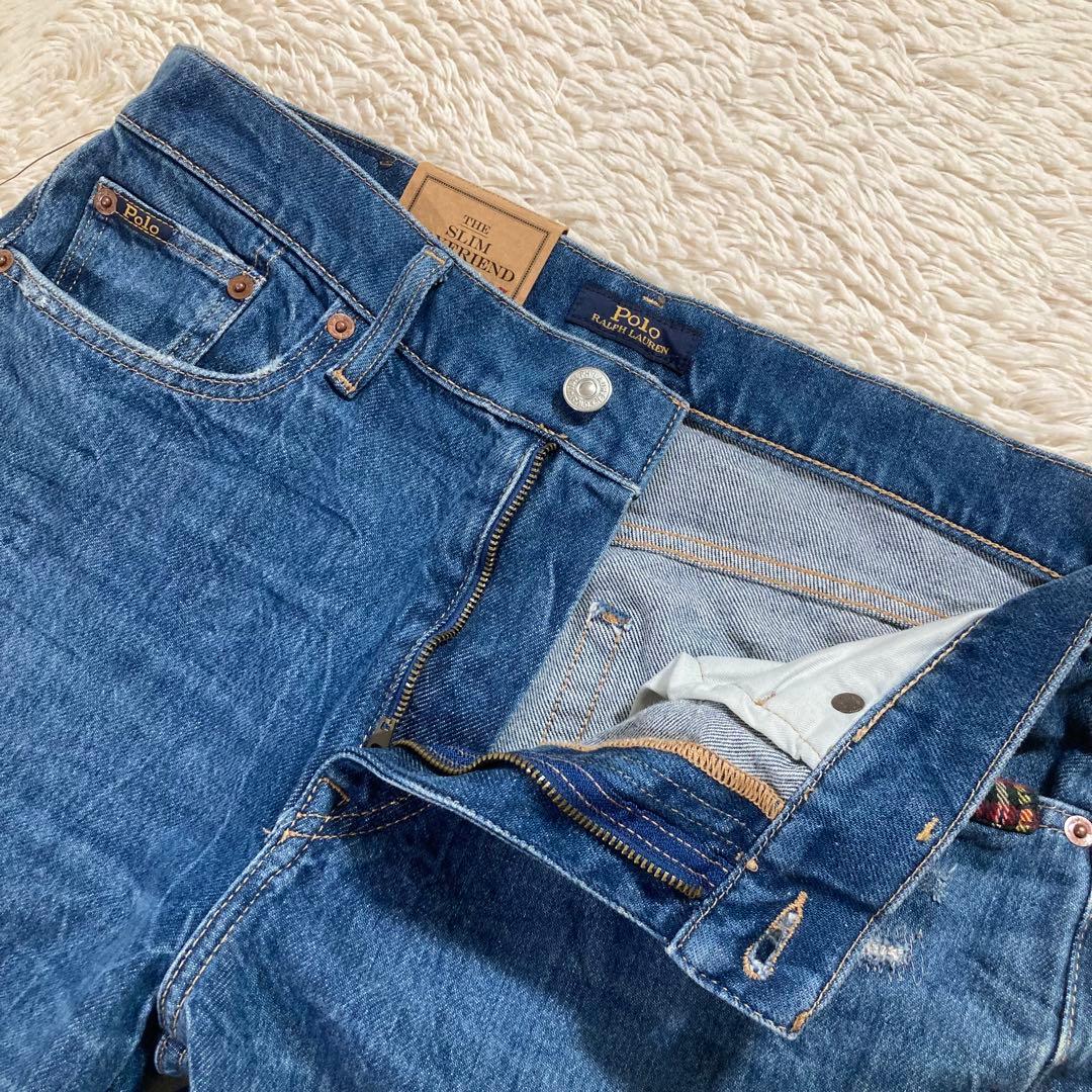 未使用品 ポロラルフローレン パッチワークデニム スリム テーパード ジーンズ