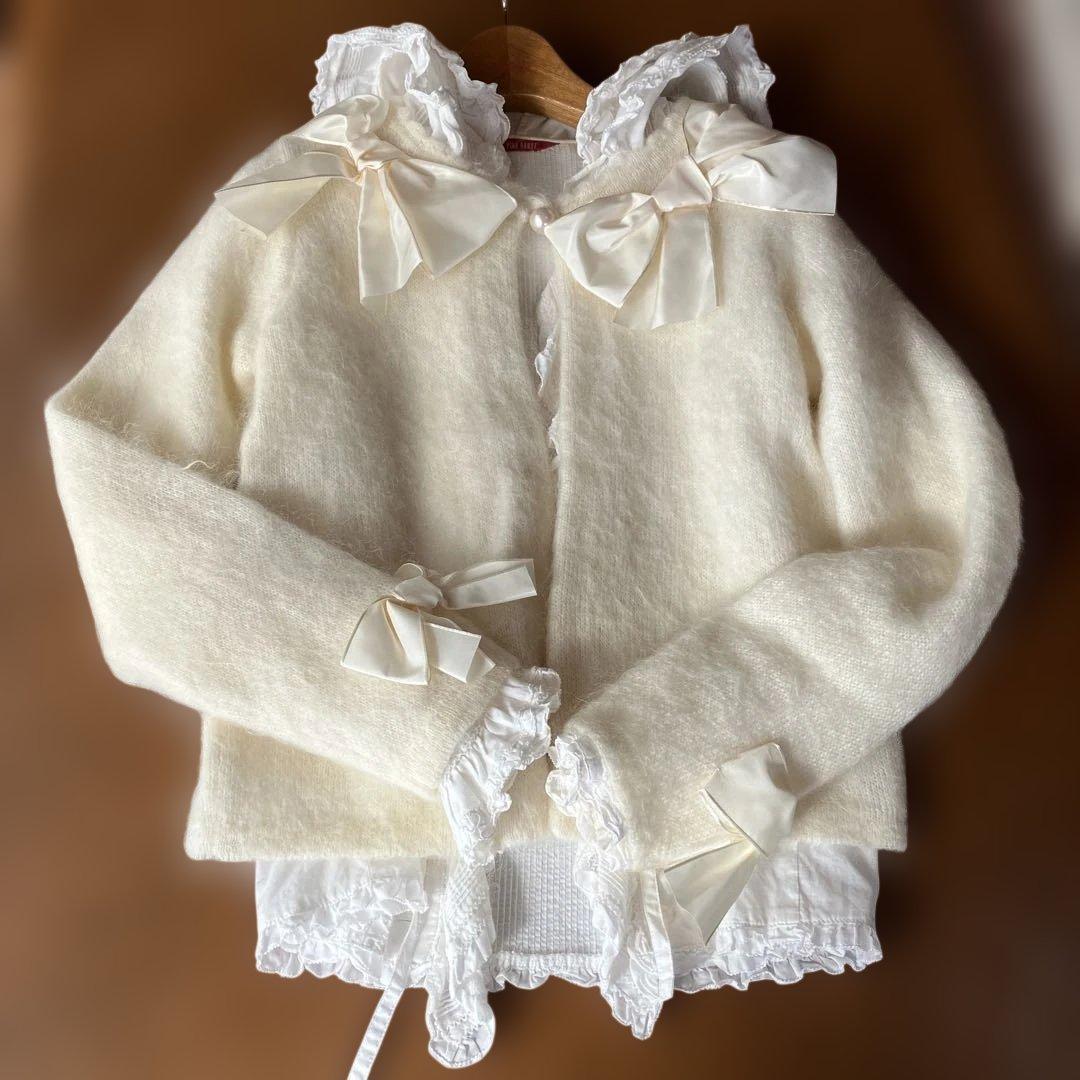 ピンクハウス　アイボリー リボン付き 長袖ニットセーター