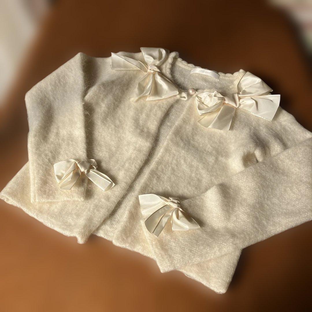 ピンクハウス　アイボリー リボン付き 長袖ニットセーター