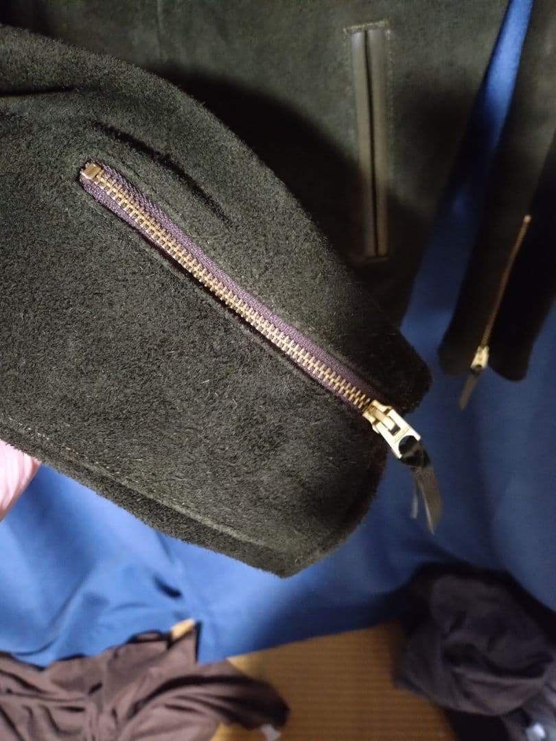 y'2 leather　シングルライダース　ステアスエード　オリーブ