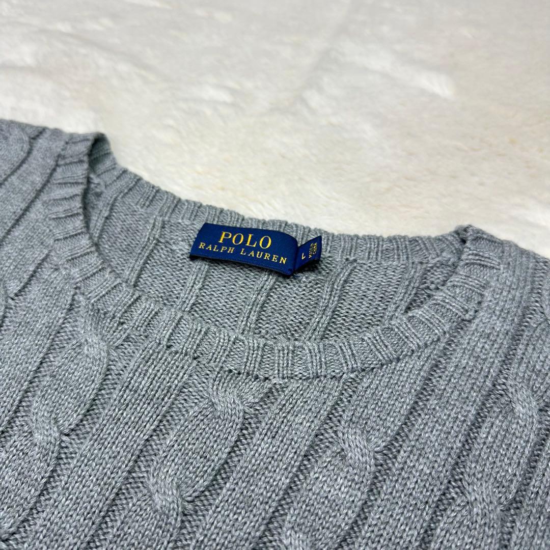✨美品✨ポロラルフローレン ケーブルニット グレー L ポニー刺繍 綿100%