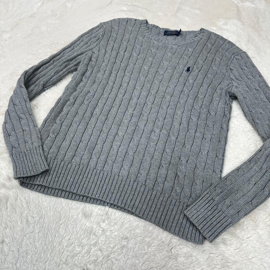✨美品✨ポロラルフローレン ケーブルニット グレー L ポニー刺繍 綿100%