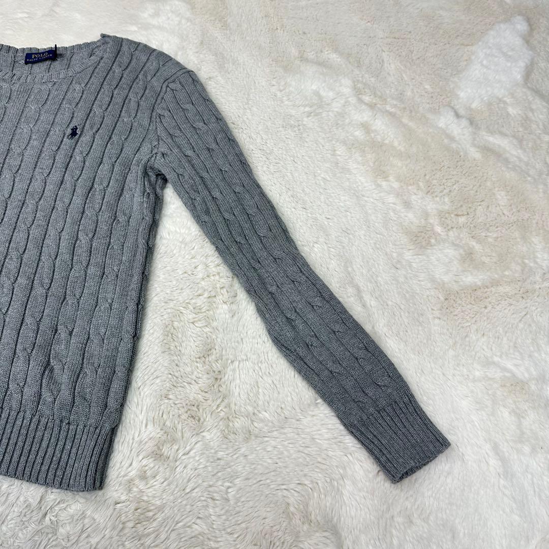 ✨美品✨ポロラルフローレン ケーブルニット グレー L ポニー刺繍 綿100%