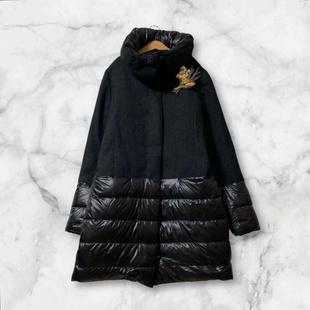 メルヴェイユ ヴァント　リバーシブル　ダウン　ウール　ロングコート　大きめ　黒