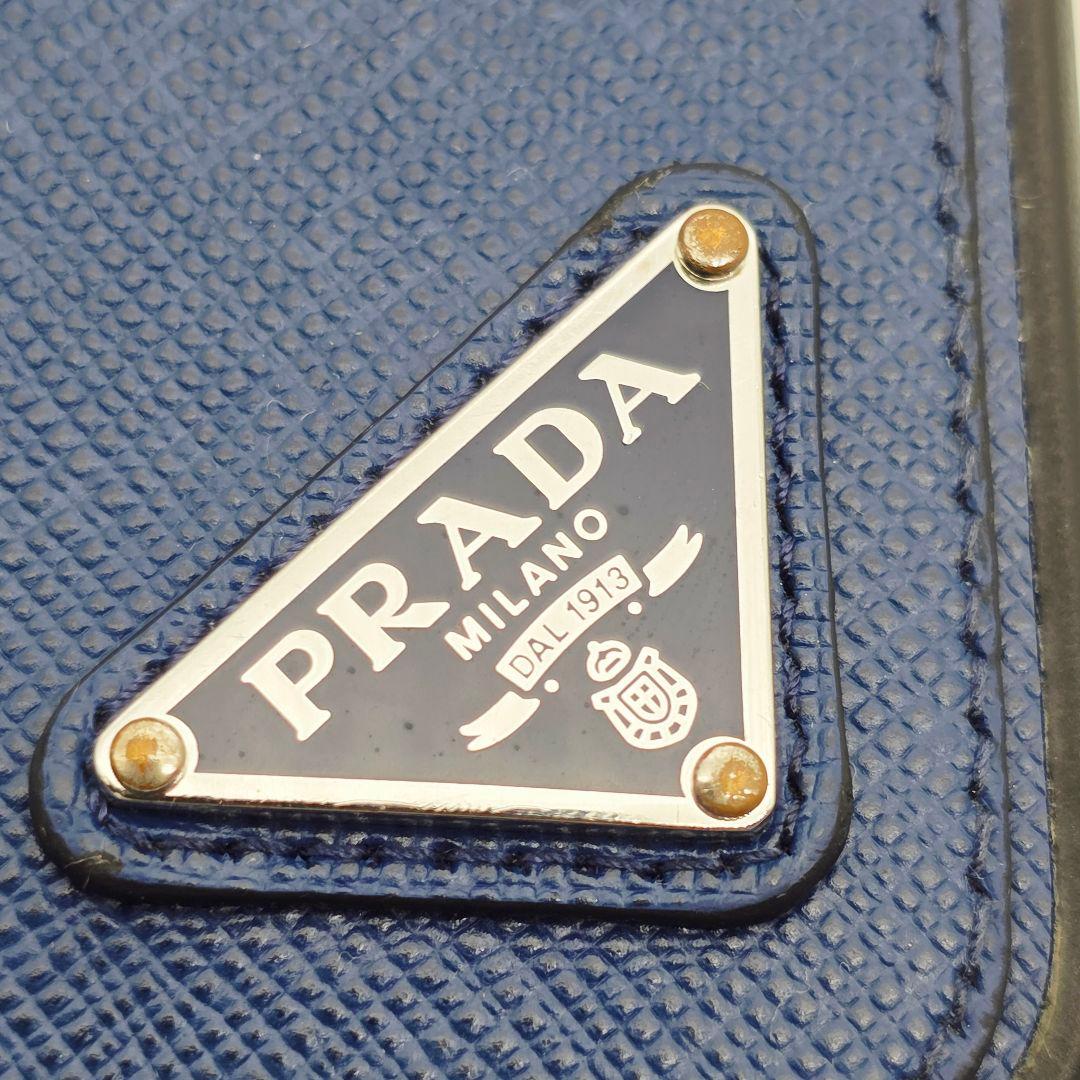 PRADA iphone14proケース サフィアーノレザー 三角ロゴ ブルー