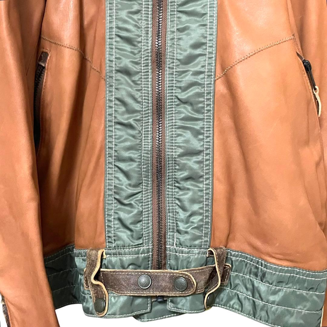 希少 AVIREX 60周年記念 ラムレザー ジャケット 切替 XL ブラウン