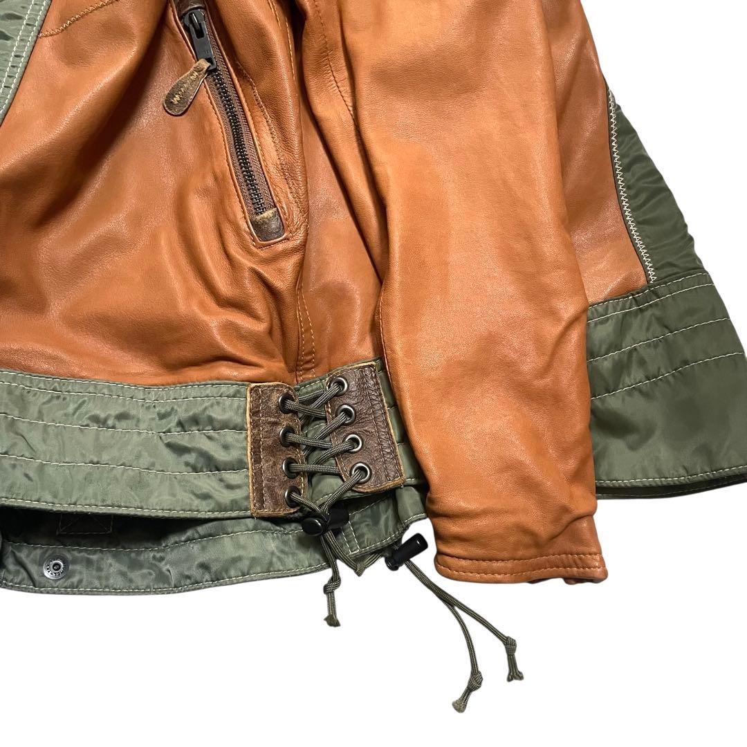 希少 AVIREX 60周年記念 ラムレザー ジャケット 切替 XL ブラウン