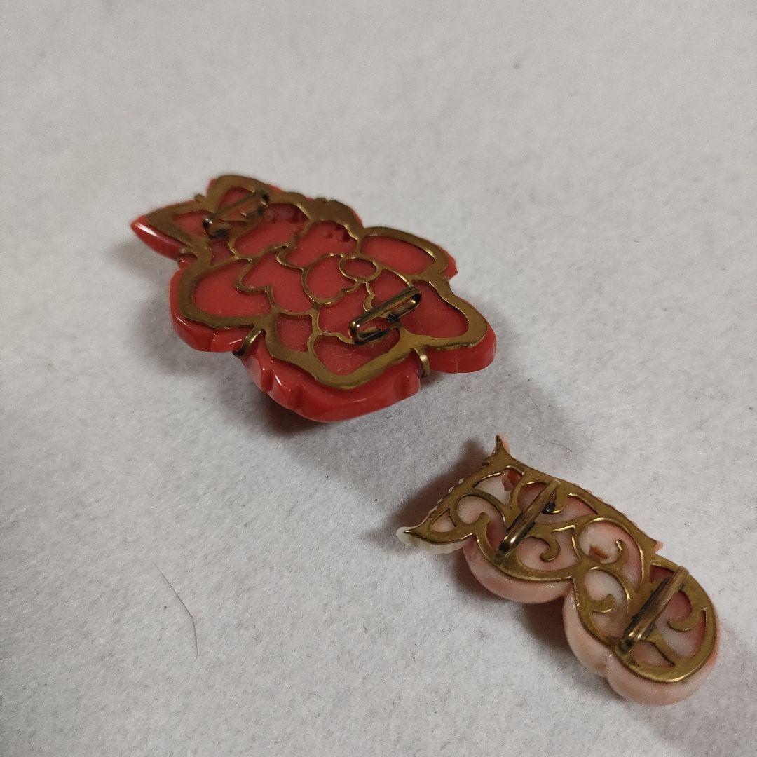 b76 超美品　本珊瑚　ピンクサンゴ　赤サンゴ　帯留　アンティーク