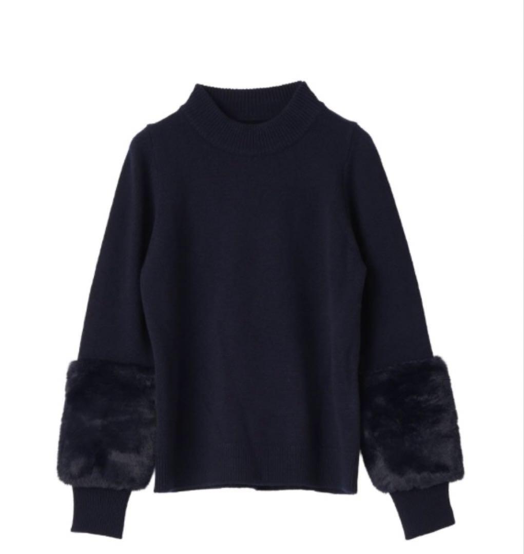 レリアン　ハイネックニットプルオーバー　13サイズ　ファー付　ネイビー　未使用品