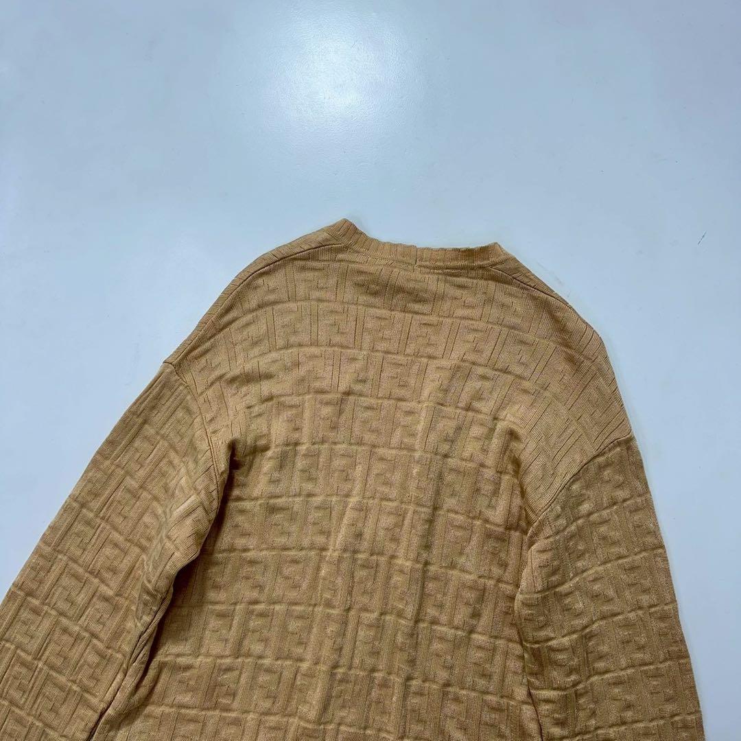 フェンディ ズッカ柄 ニットカーディガン ブラウン系 イタリア製 地模様