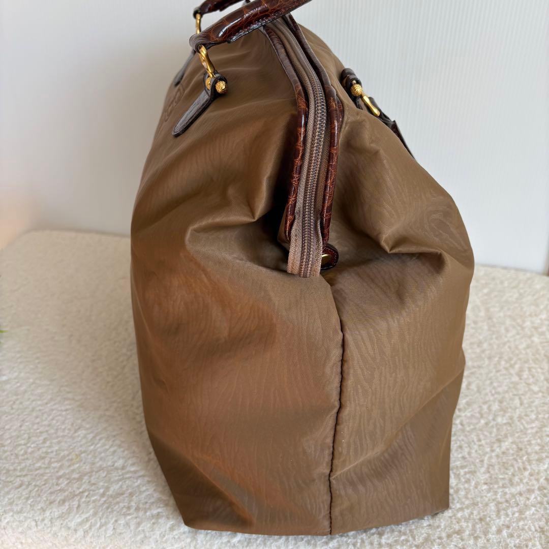 極美品⭐︎ バレンシアガ⭐︎ボストンバッグ ブラウン ナイロン×クロコ型押しレザー