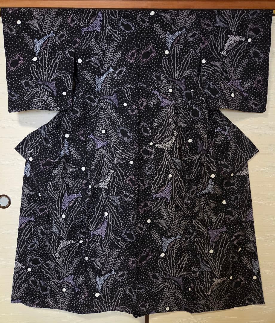 黒地 絞り 浴衣 （M-177）