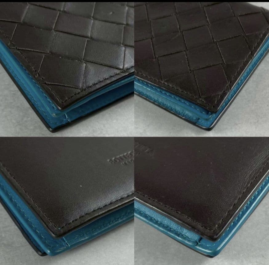 【美品 RFID内蔵】ボッテガヴェネタ カードケース マキシ イントレ 茶 水色