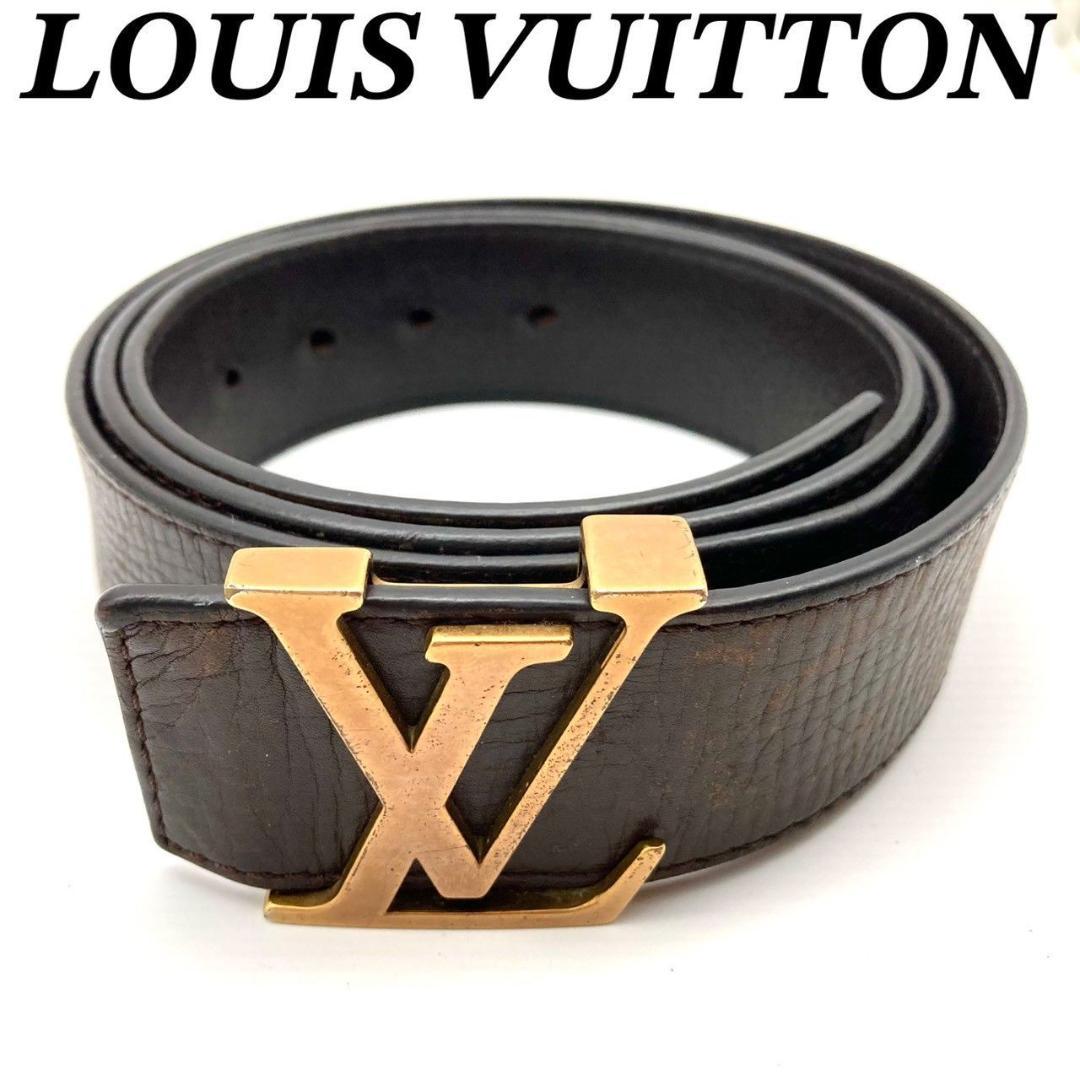 ルイヴィトン サンチュール イニシアル レザー ブラック ゴールド 71204