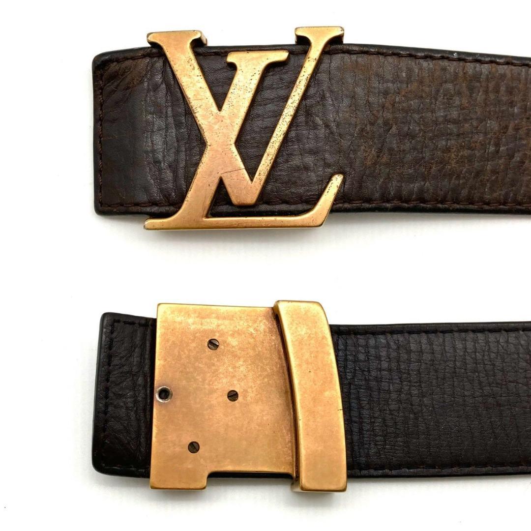 ルイヴィトン サンチュール イニシアル レザー ブラック ゴールド 71204