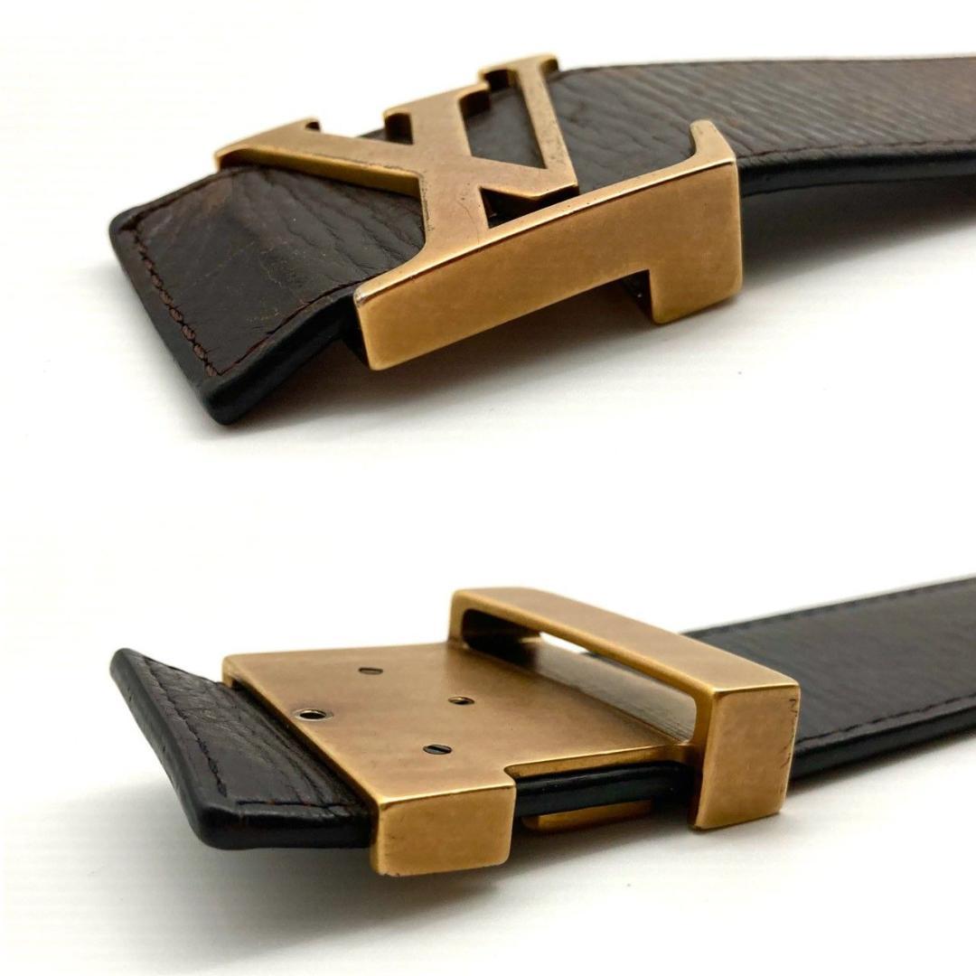 ルイヴィトン サンチュール イニシアル レザー ブラック ゴールド 71204