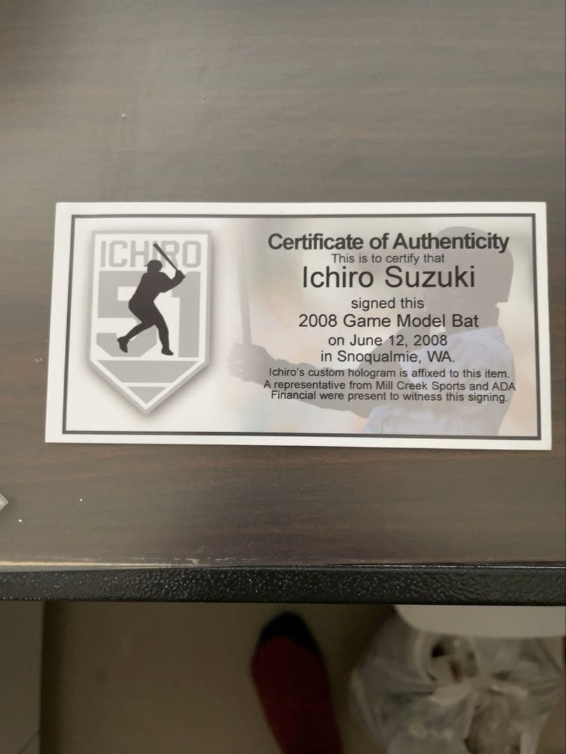 イチロー直筆サインバット　3085 100/88 張本勲Ｗサインバット