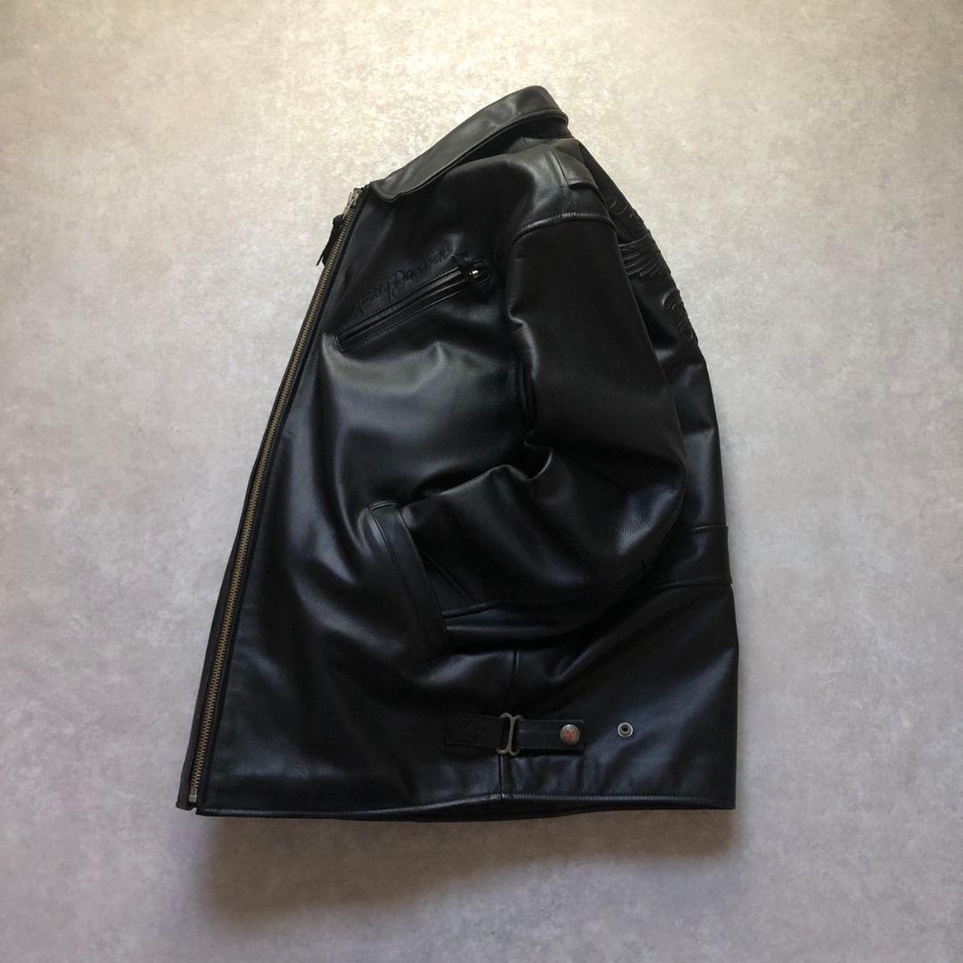 90s~00sハーレーダビッドソンイーグルロゴ牛革シングルライダースジャケット