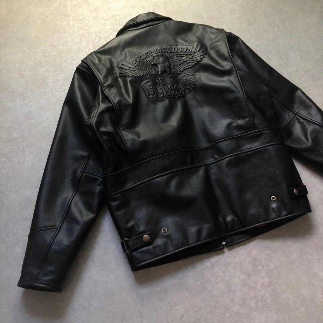 90s~00sハーレーダビッドソンイーグルロゴ牛革シングルライダースジャケット