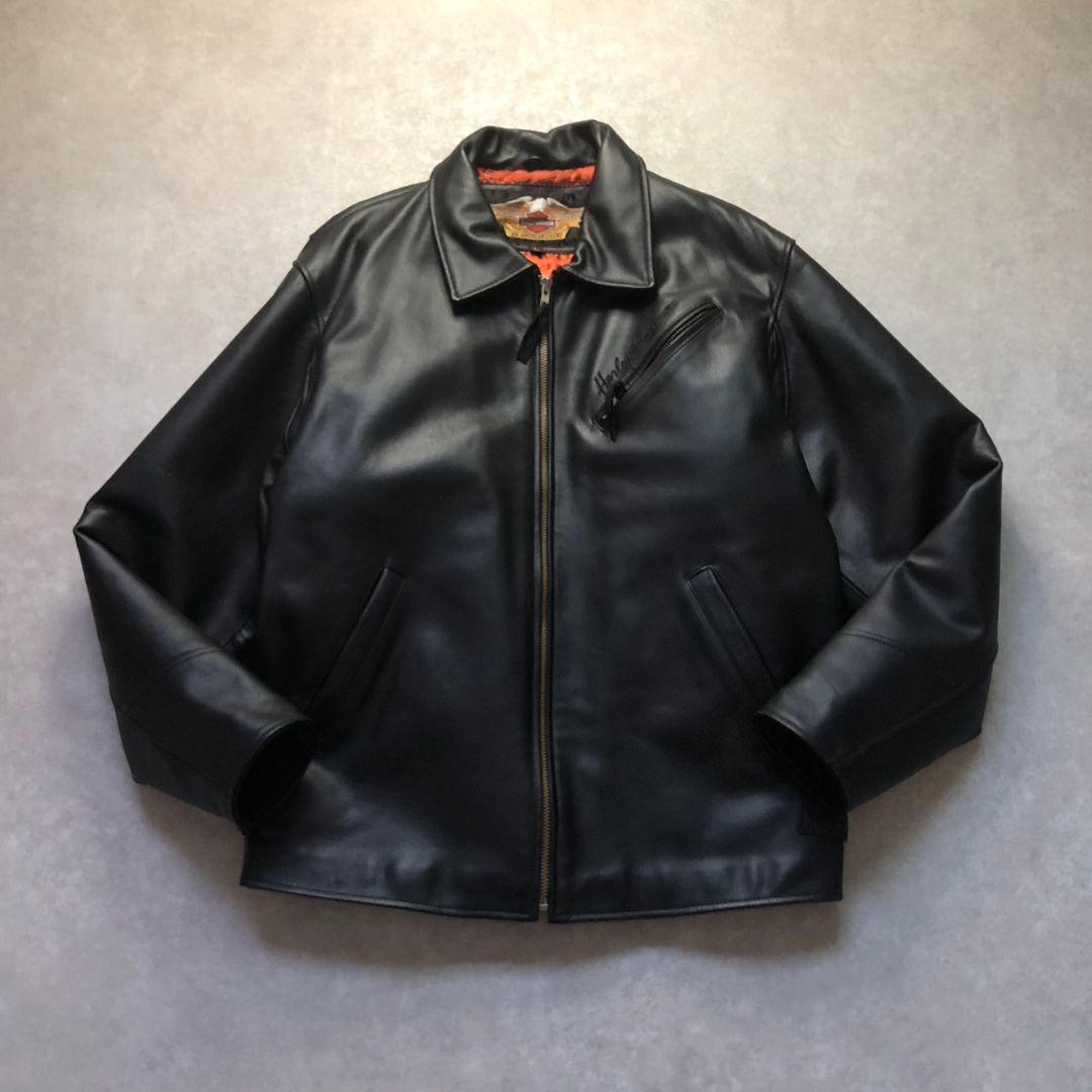 90s~00sハーレーダビッドソンイーグルロゴ牛革シングルライダースジャケット